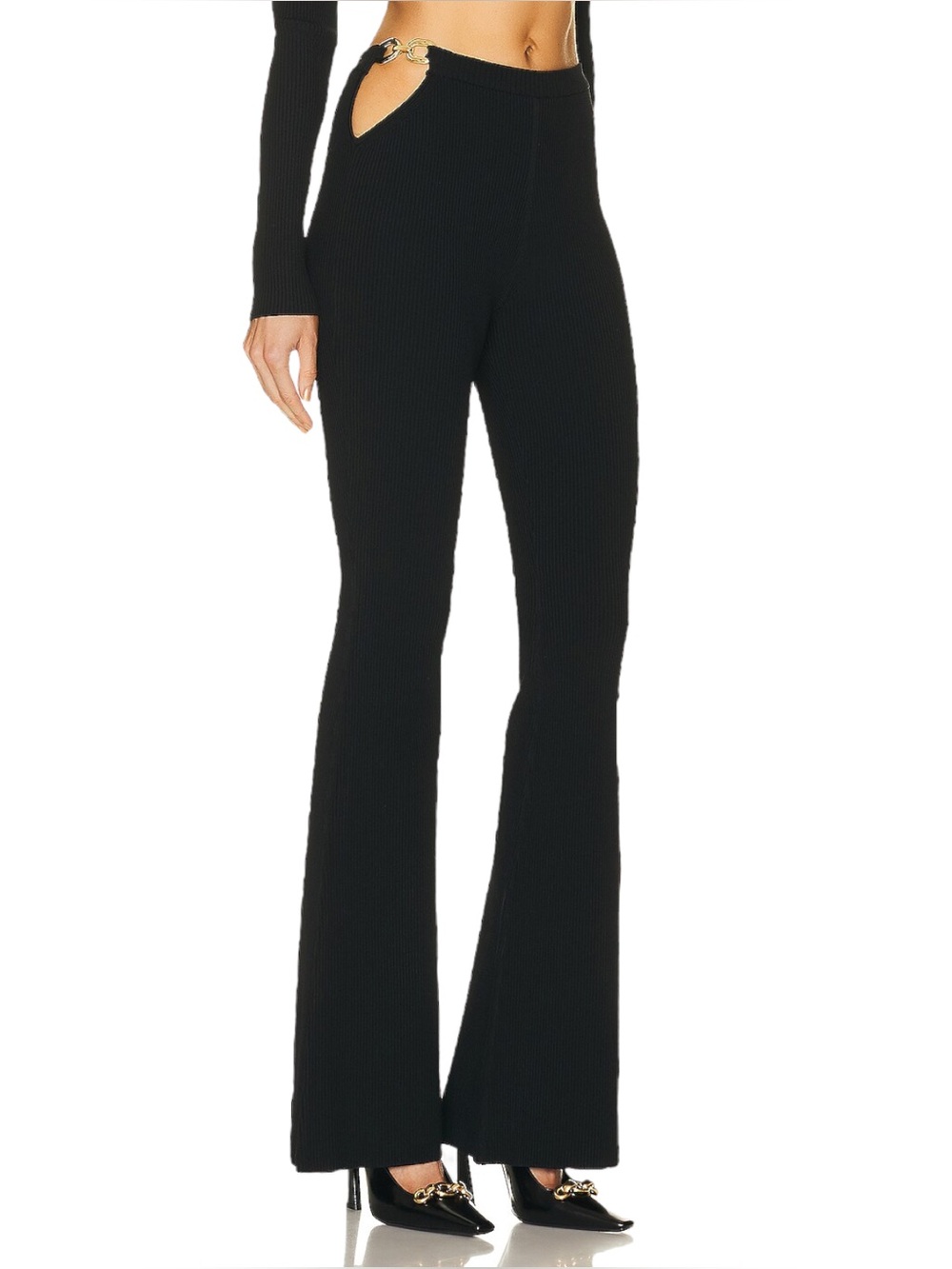 NICHOLAS “Kari” Double Ring Ribbed-Knit Flared Pants | Black | Size XS